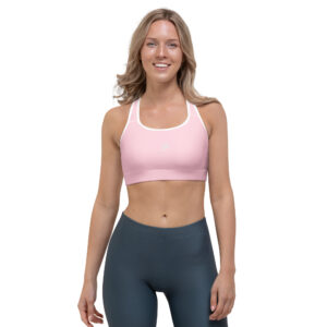 Sujetador deportivo mujer rosa con espalda atlética, doble capa frontal y banda elástica ancha